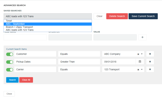 fig 4 - saved search drop down